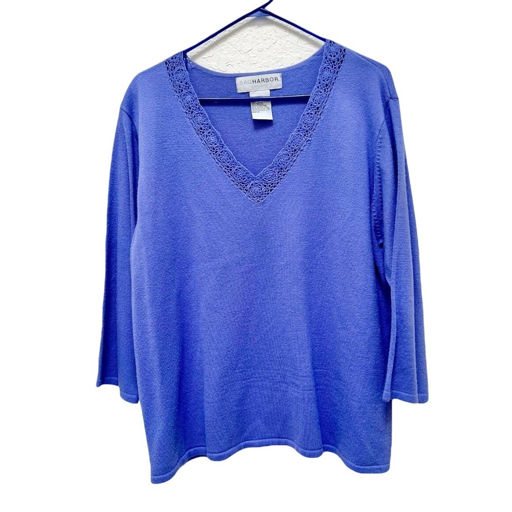 VTG Sag Harbor Woman 1X Periwinkle Long Sleeve Knit Sweater Pullover‎ Crochet